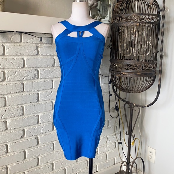 guess blue bandage dress Royal Blue Halter Bodycon Mini Dress